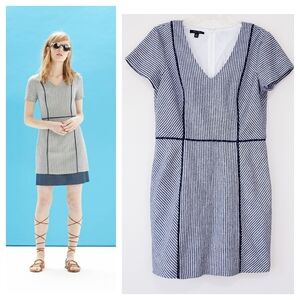 Ivy + Blu White Blue Nautical Stripe Sheath Dress Mixed Material Textured XL 14